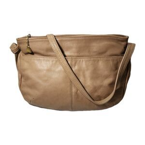 Brio Soft Leather Shoulder Bag Beige Taupe Tan Handbag Purse Hobo Vintage